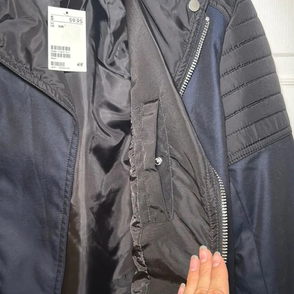 H&M Blue Lightweight Moto Jacket with Asymmetrical Zipper - Picture 4 of 8